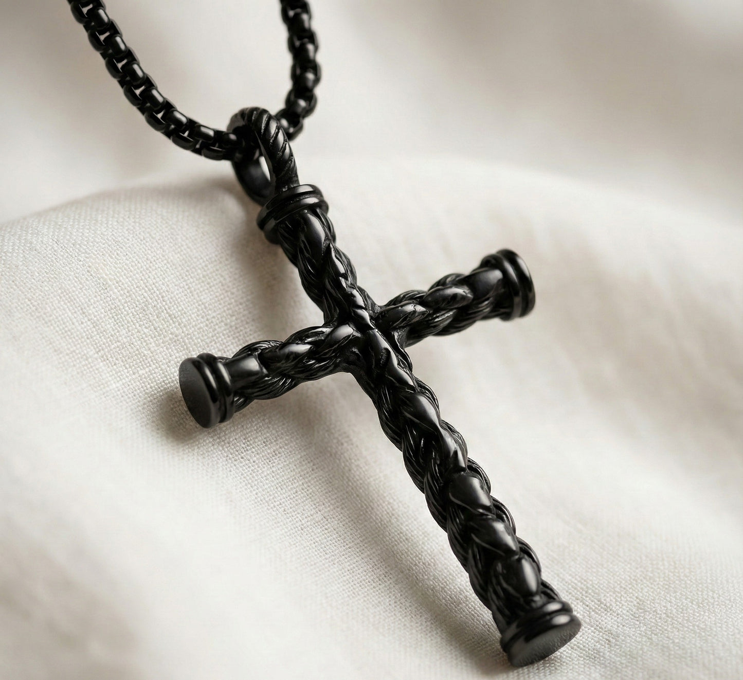 Premium Matte Black Braided Cross Pendant  for Men