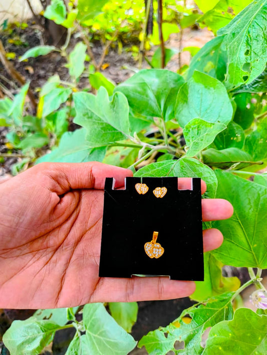 Golden Heart Charm Pendant with Matching Earrings | Elegant Jewellery Set