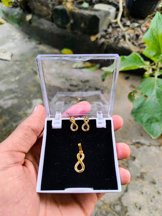 Infinity Charm Gold Finish Pendant with Earrings Set