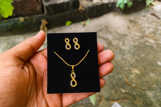 Infinity Charm Gold Finish Pendant with Earrings Set