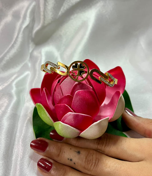 Gold-Plated Kada with Black Clover Emblem & Crystal Links