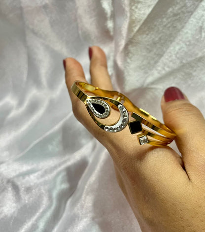 Gold-Plated Kada with Teardrop & Geometric Charms