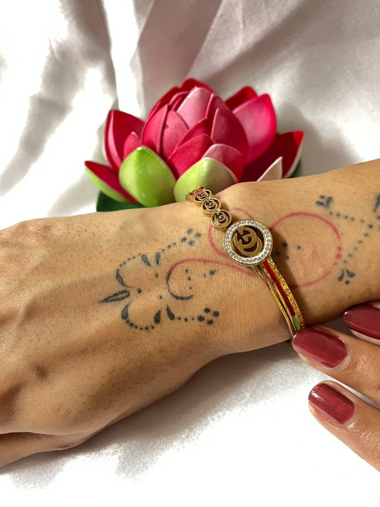 Gold-Plated kada  with Dual-Tone Enamel & Crystal Accents