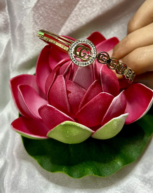 Gold-Plated kada  with Dual-Tone Enamel & Crystal Accents