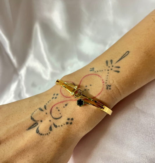 Elegant Gold-Plated Kada with Black Floral Charm