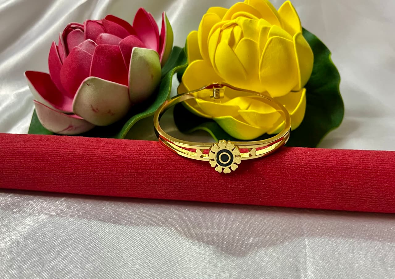 Classic Gold-Plated Kada with Floral Charm