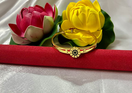 Classic Gold-Plated Kada with Floral Charm