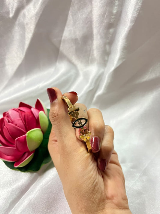 Charming Gold-Plated Kada with Floral & Evil Eye Motif