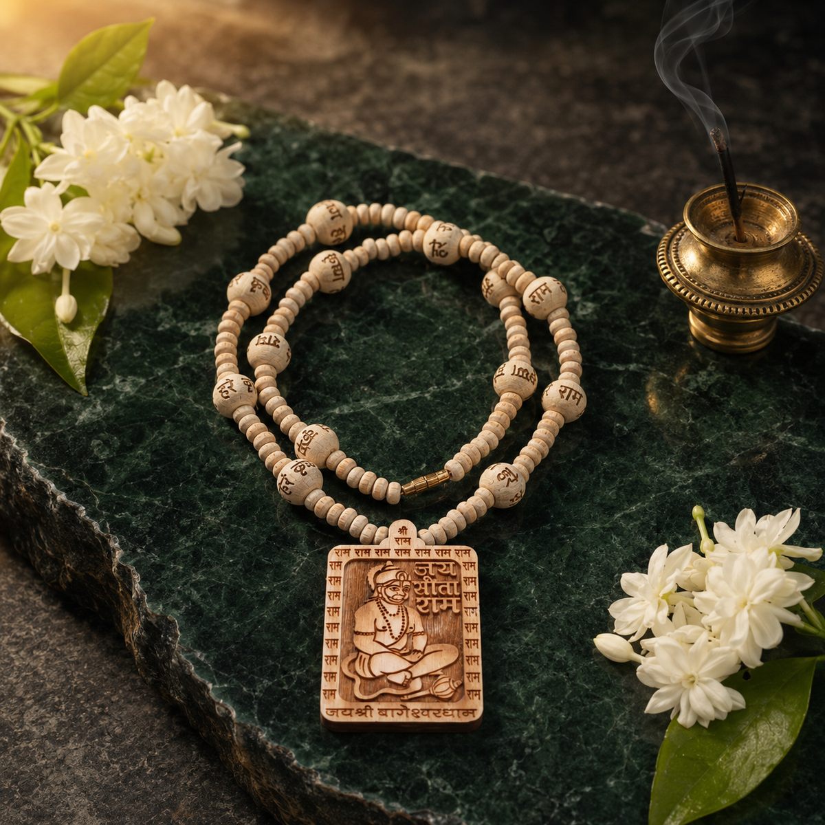 Shree Bageshwar Dham Tulsi Kanthi Mala with  Pendant (10 Inch)