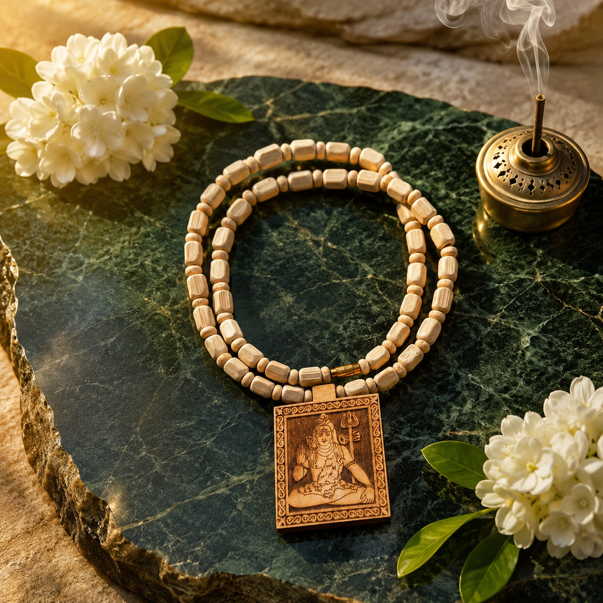Tulsi Kanthi Mala with Lord Shiva  Pendant(10 Inch)