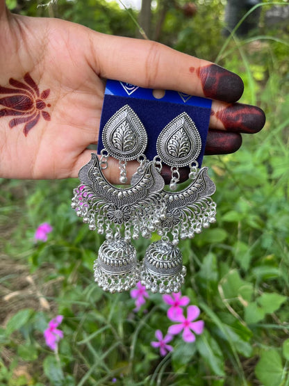 Traditional Indian Oxidized Silver zumkha Earrings