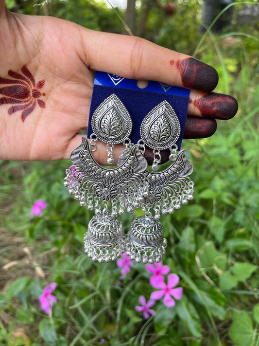 Traditional Indian Oxidized Silver zumkha Earrings