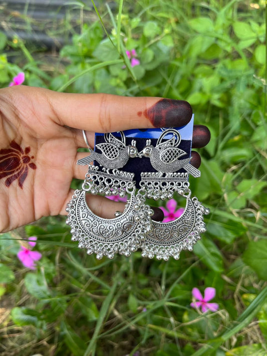 Oxidized Silver-Plated Peacock zumkha Earrings