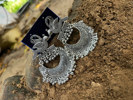 Oxidized Silver-Plated Peacock zumkha Earrings