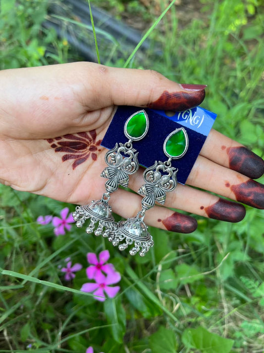 Peacock zumkha Earrings with Emerald Green Stones