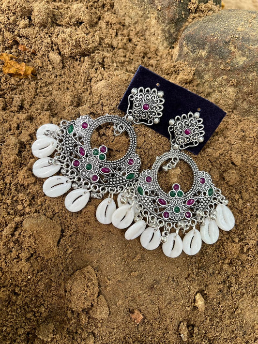 Traditional Oxidised Earrings with Cowrie Shells