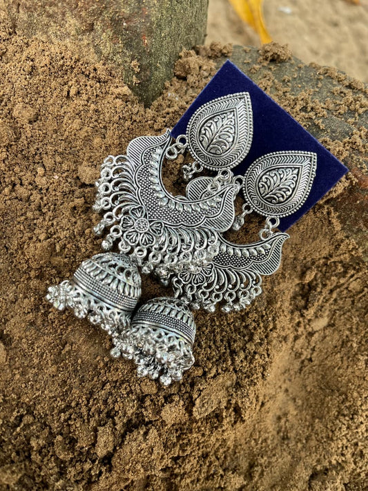 Traditional Indian Oxidized Silver zumkha Earrings
