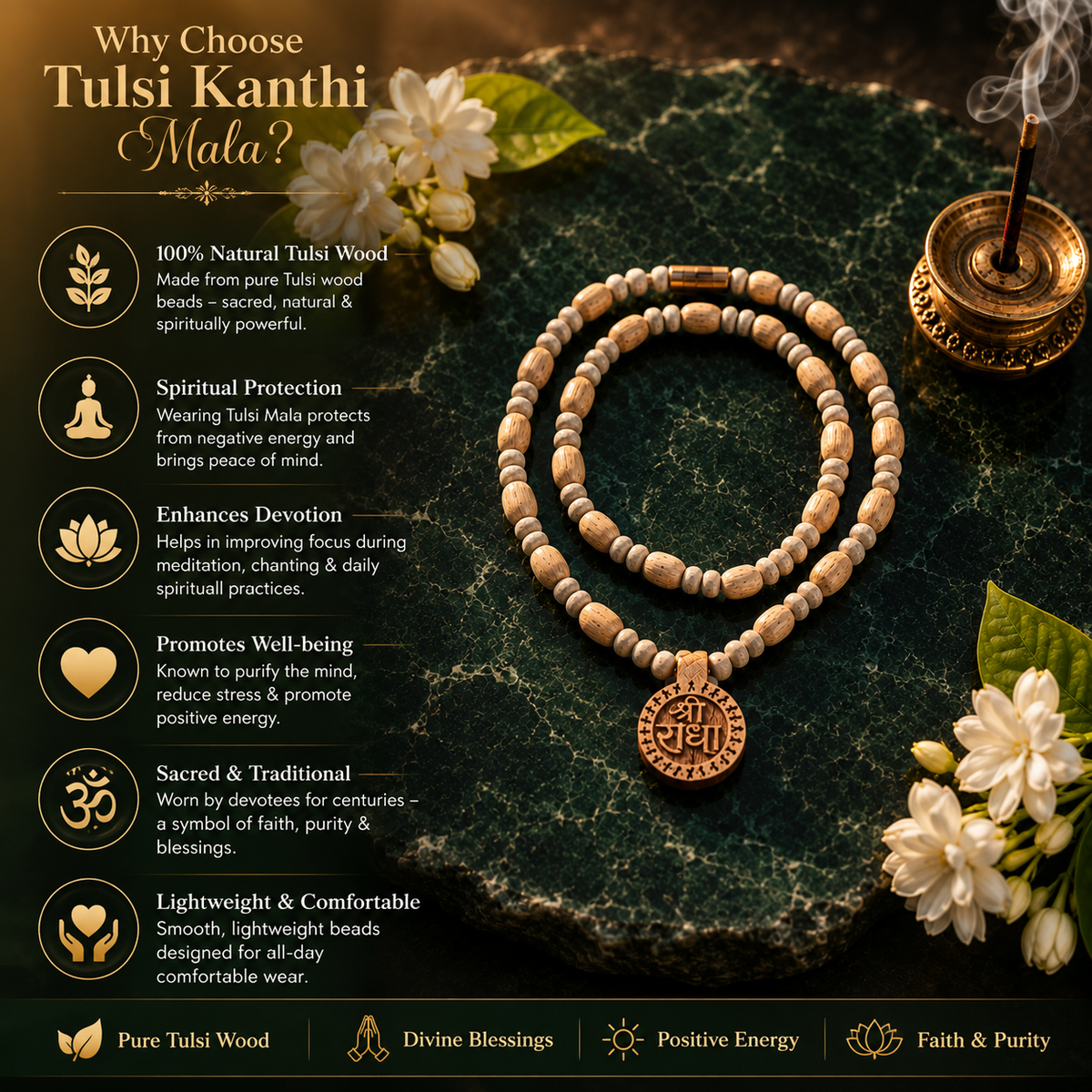 Shree Radha Pendant With Tulsi Mala Vrindavan (10 Inch)