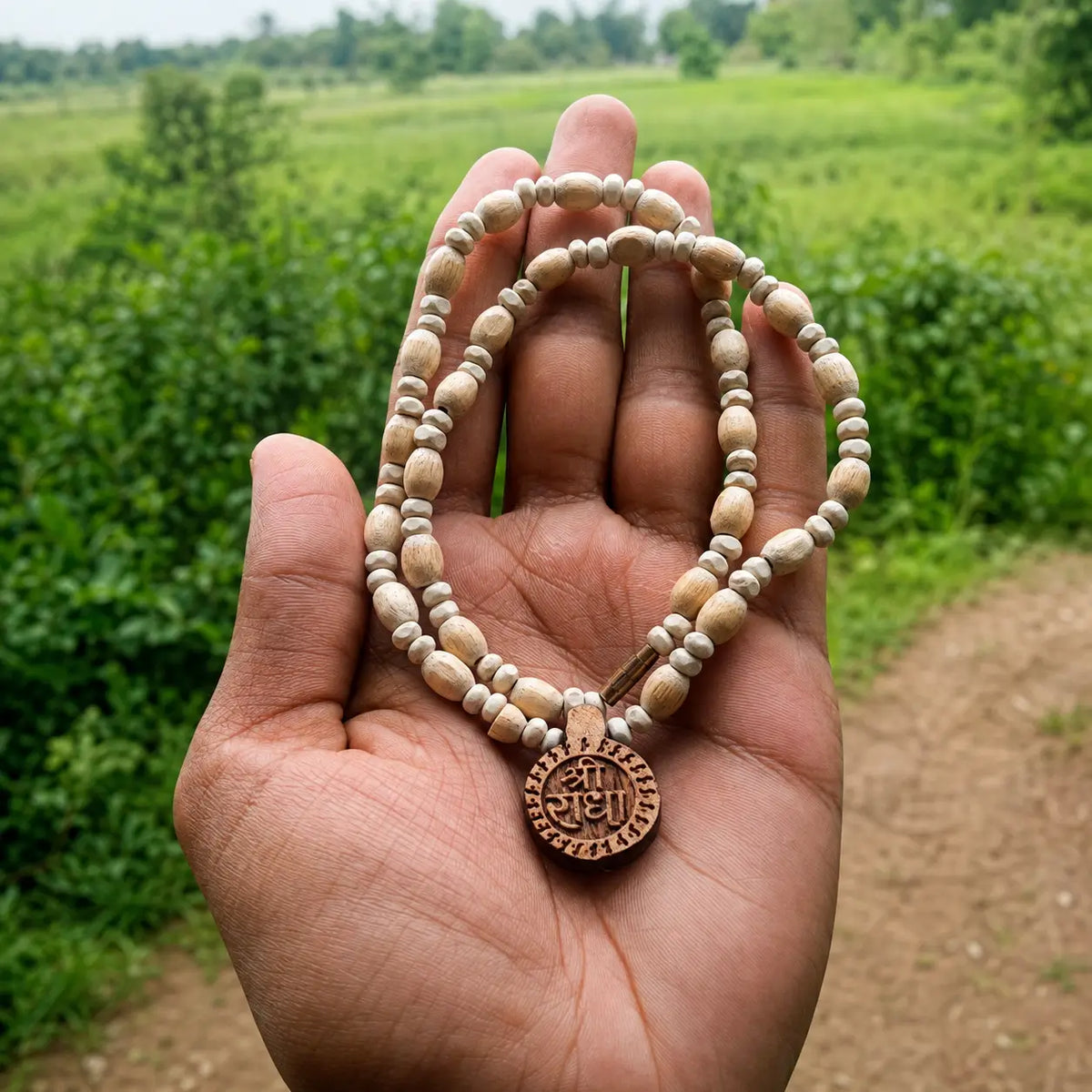 Shree Radha pendant Tulsi mala from Vrindavan, 10 inch