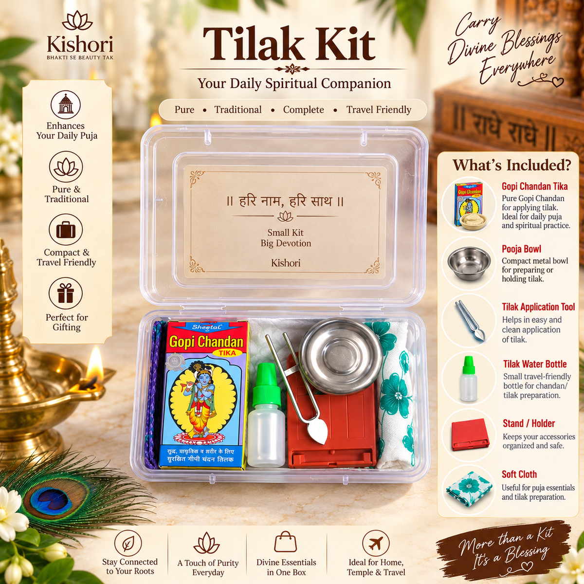 What is included in the Kishori Tilak Kit — six pooja essentials in one box