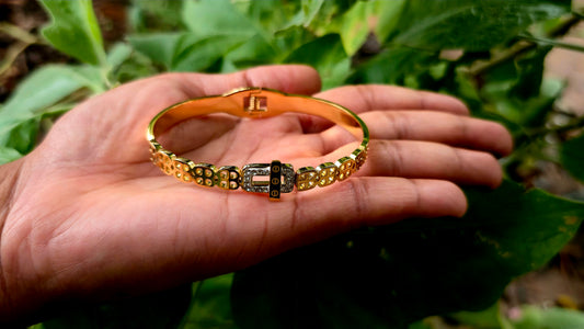 Elegant Gold-Plated Kada Bracelet with Stone Detailing