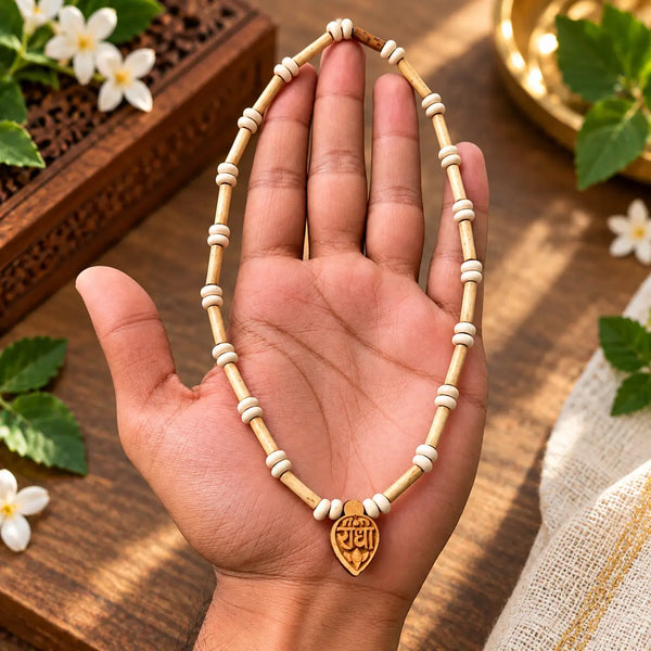 Pure Tulsi kanthi mala with carved Radha pendant