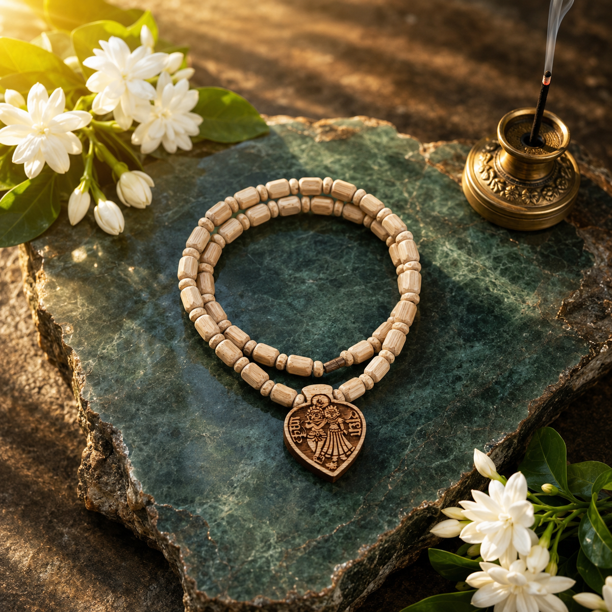 Vrindavan Tulsi  Mala with Radha Krishna Pendant(9 Inch)