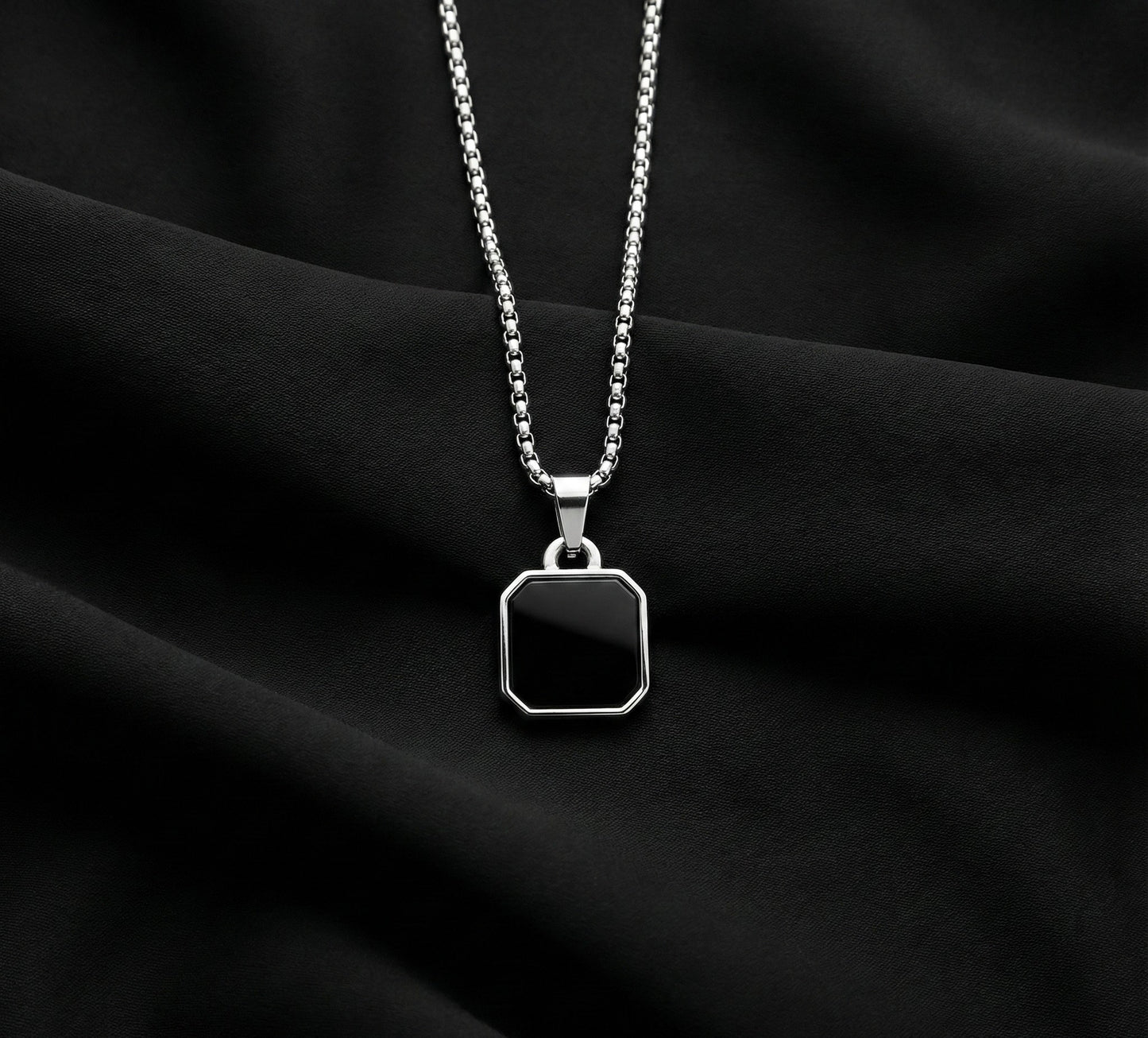 Premium Black Shield Pendant with Silver Chain