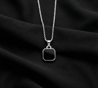 Premium Black Shield Pendant with Silver Chain