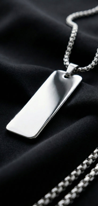 Minimalist Silver Rectangular Pendant  for Men