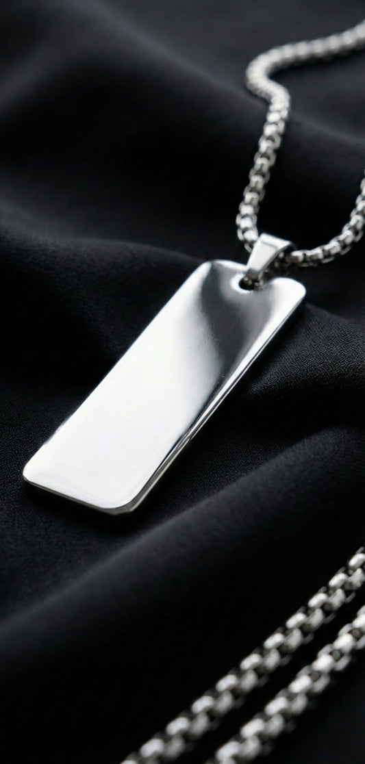 Minimalist Silver Rectangular Pendant  for Men