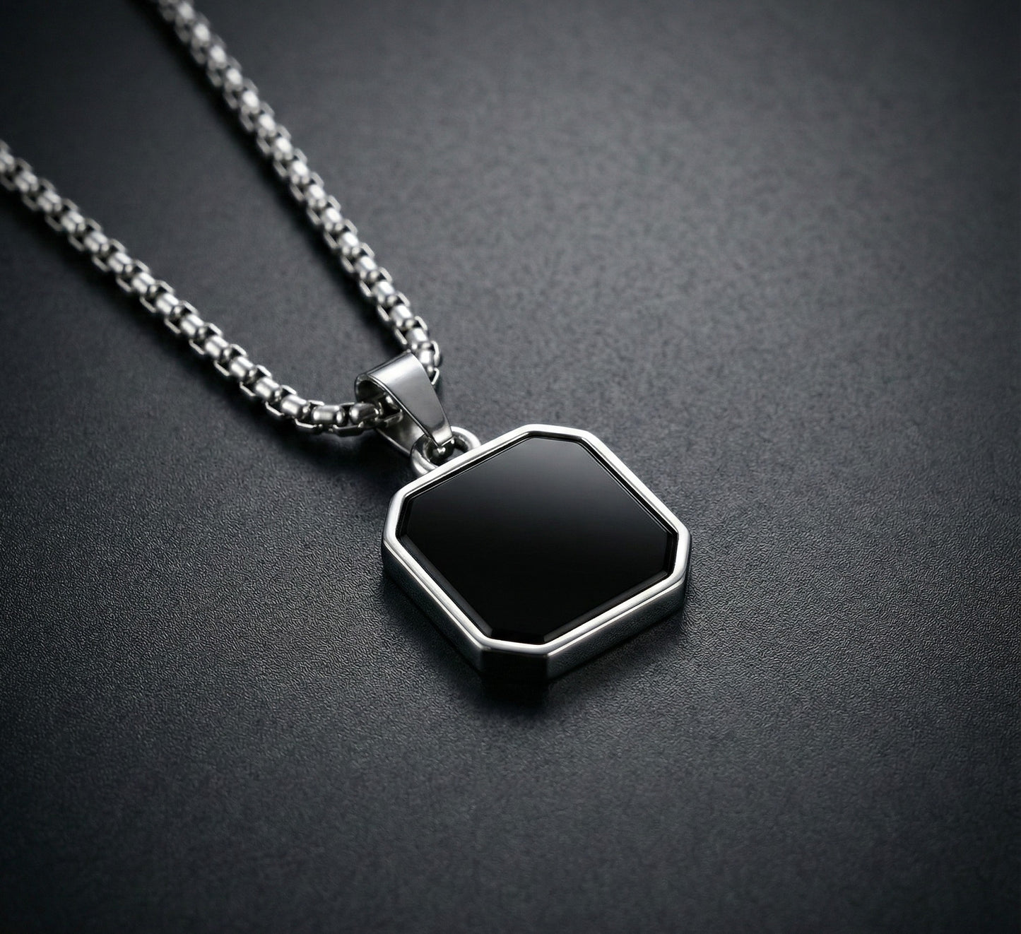 Premium Black Shield Pendant with Silver Chain