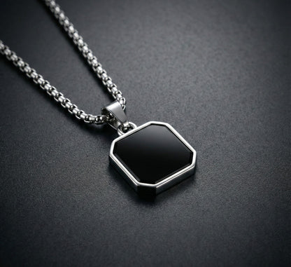 Premium Black Shield Pendant with Silver Chain