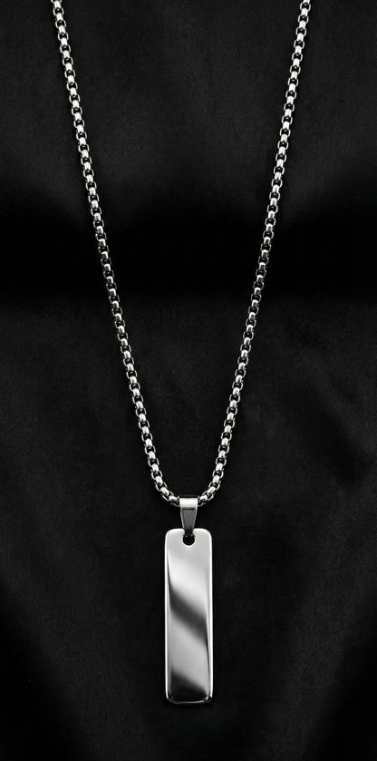 Minimalist Silver Rectangular Pendant  for Men