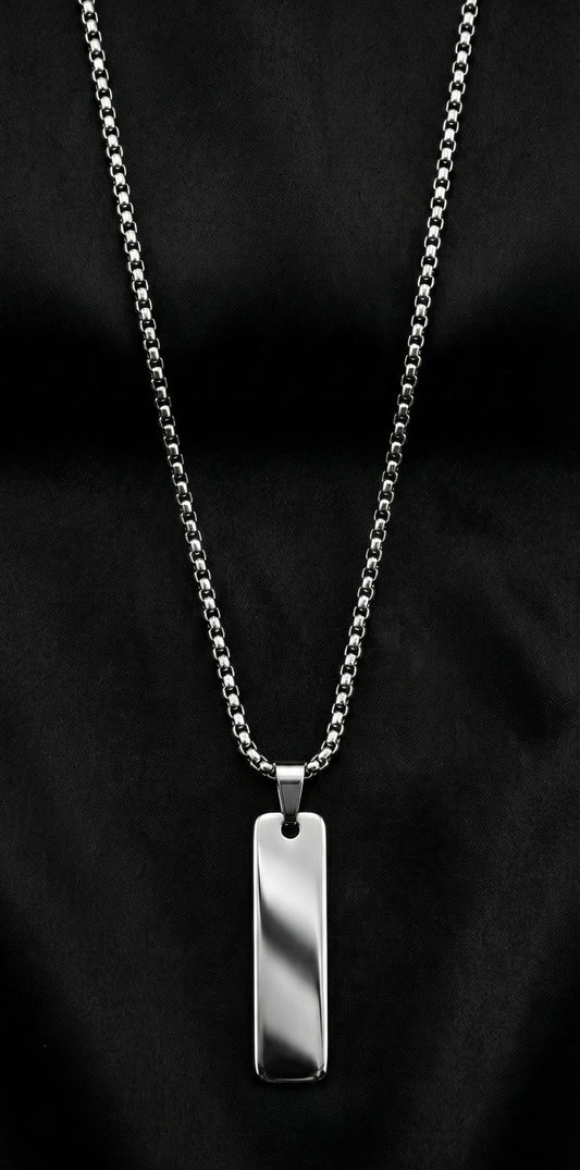 Minimalist Silver Rectangular Pendant  for Men