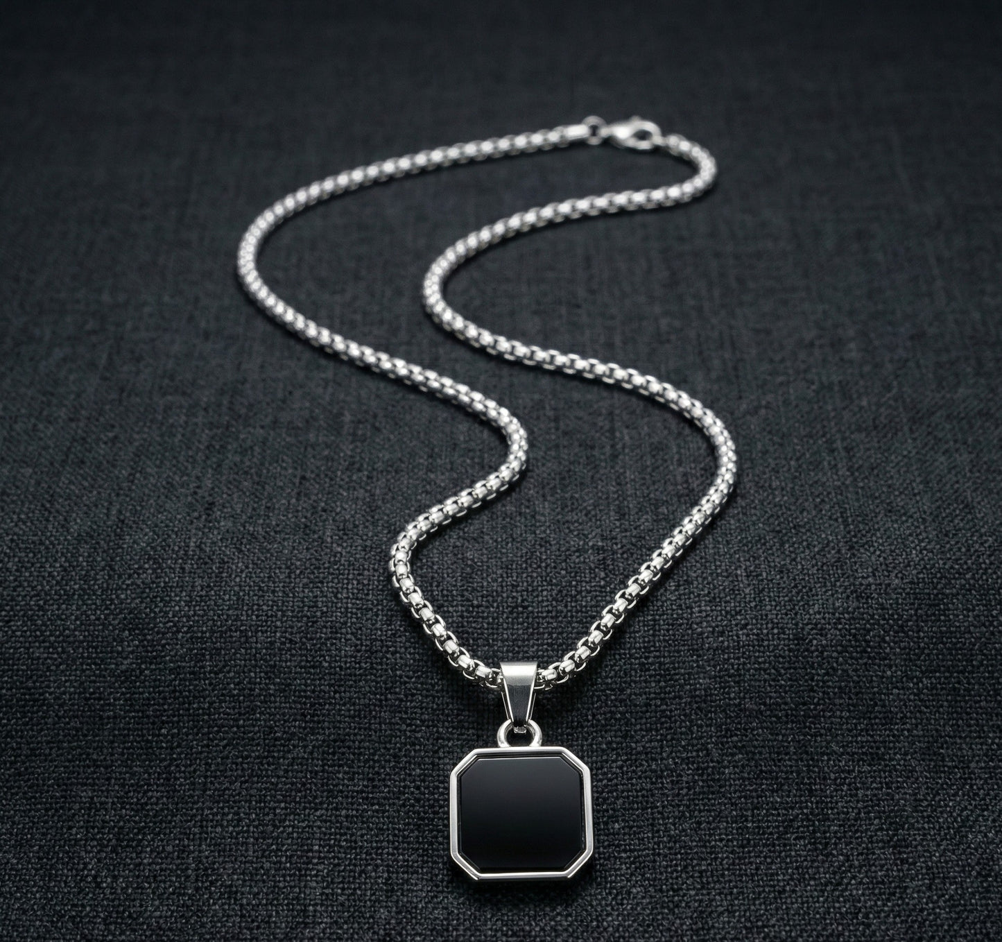 Premium Black Shield Pendant with Silver Chain