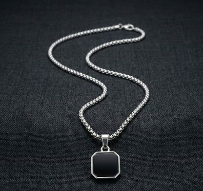 Premium Black Shield Pendant with Silver Chain