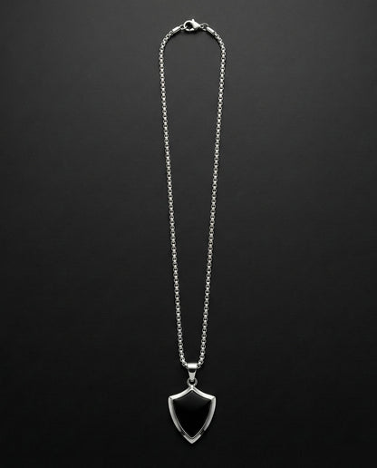 Premium Black Shield Pendant with Silver Chain