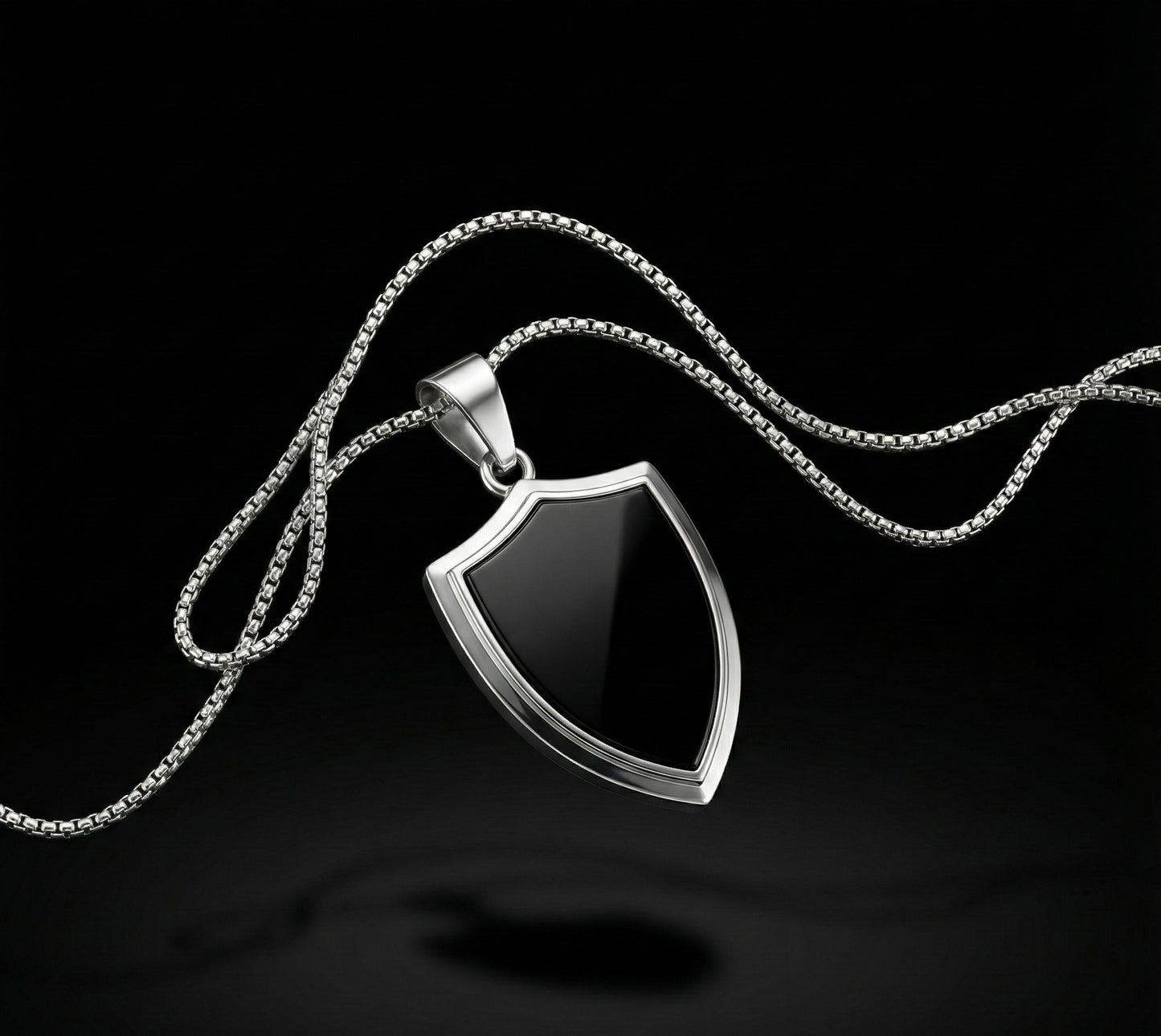 Premium Black Shield Pendant with Silver Chain