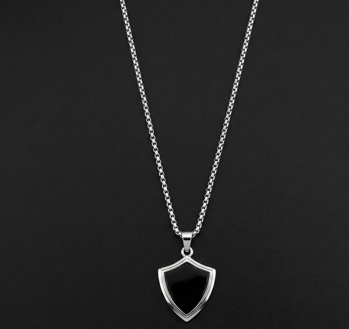 Black Shield Pendant with Silver Chain