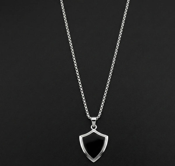 Black Shield Pendant with Silver Chain