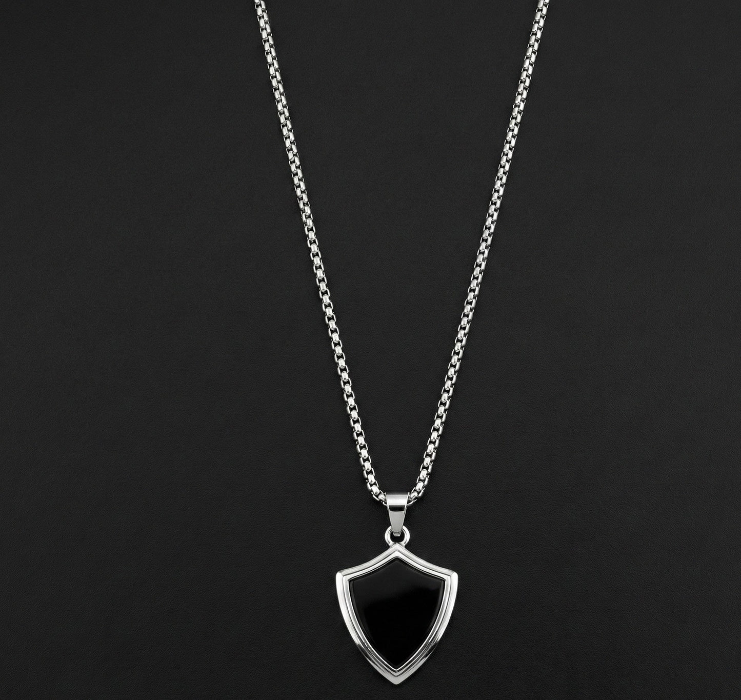 Premium Black Shield Pendant with Silver Chain