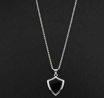 Premium Black Shield Pendant with Silver Chain