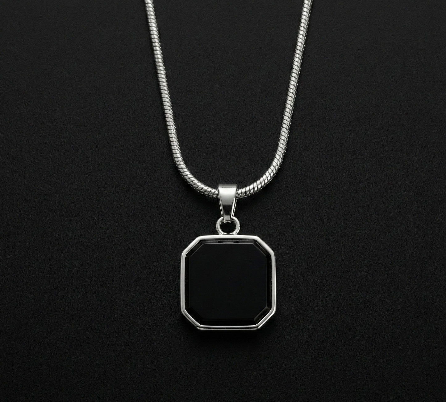 Premium Black Hexagon Pendant with Silver Snake Chain