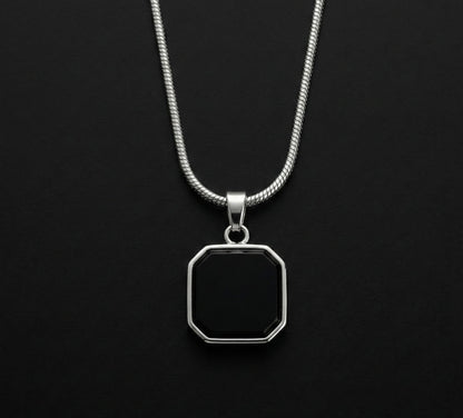 Premium Black Hexagon Pendant with Silver Snake Chain