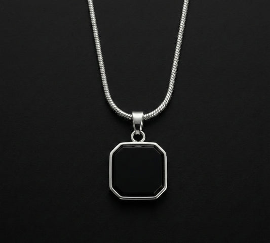 Premium Black Hexagon Pendant with Silver Snake Chain