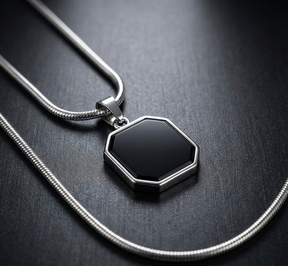 Premium Black Hexagon Pendant with Silver Snake Chain