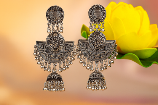 Elegant  Silver Jhumka Earrings – Ethnic Beauty